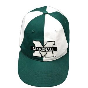 Vintage Marshall Thundering Herd Hat Cap Strap Back Green White Colorblock Y2K